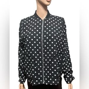 ELLE Womens Bomber M  Black Polka Dot Jacket Size M Long Sleeve Zip